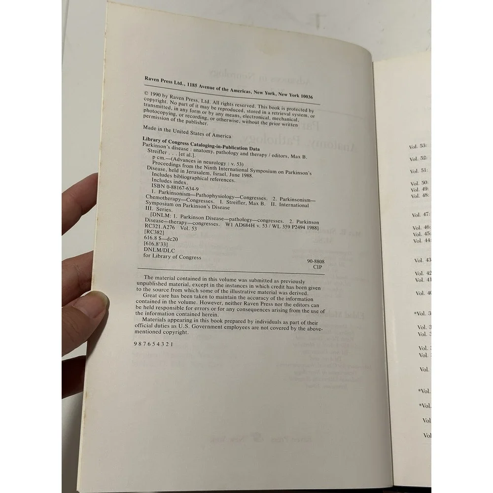 Advances in Neurology Volume 53 Parkinson's Disease anathom pathology Raven 1990